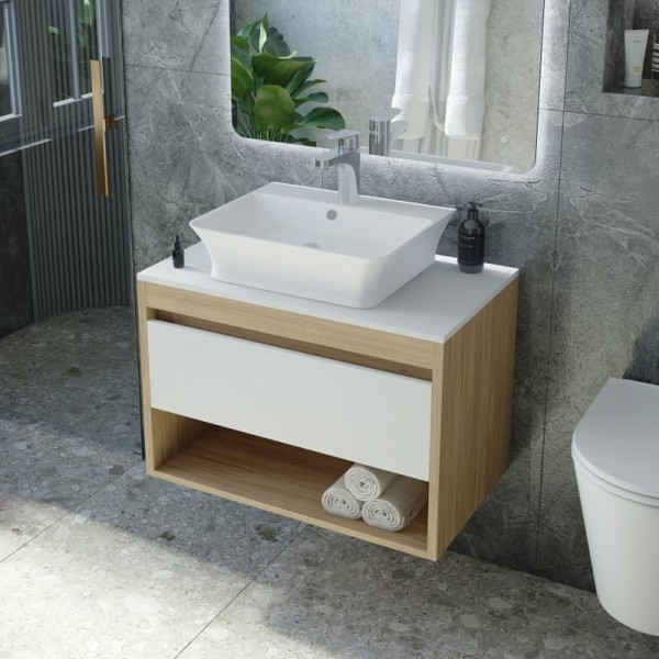 Тумба с раковиной Teymi Ritta 65 дуб эврика, матовая белая, раковина Aina 49