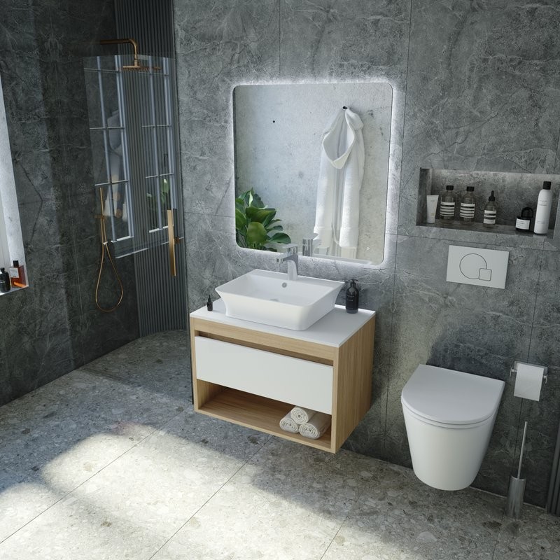 Тумба с раковиной Teymi Ritta 65 дуб эврика, матовая белая, раковина Aina 49