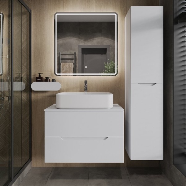 Мебель для ванной комнаты Orange Line 80 подвесная, 2 ящика, матовая белая с раковиной B07-600W