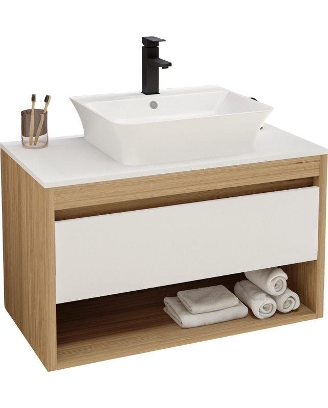 Тумба с раковиной Teymi Ritta 85 дуб эврика, матовая белая, раковина Aina 49