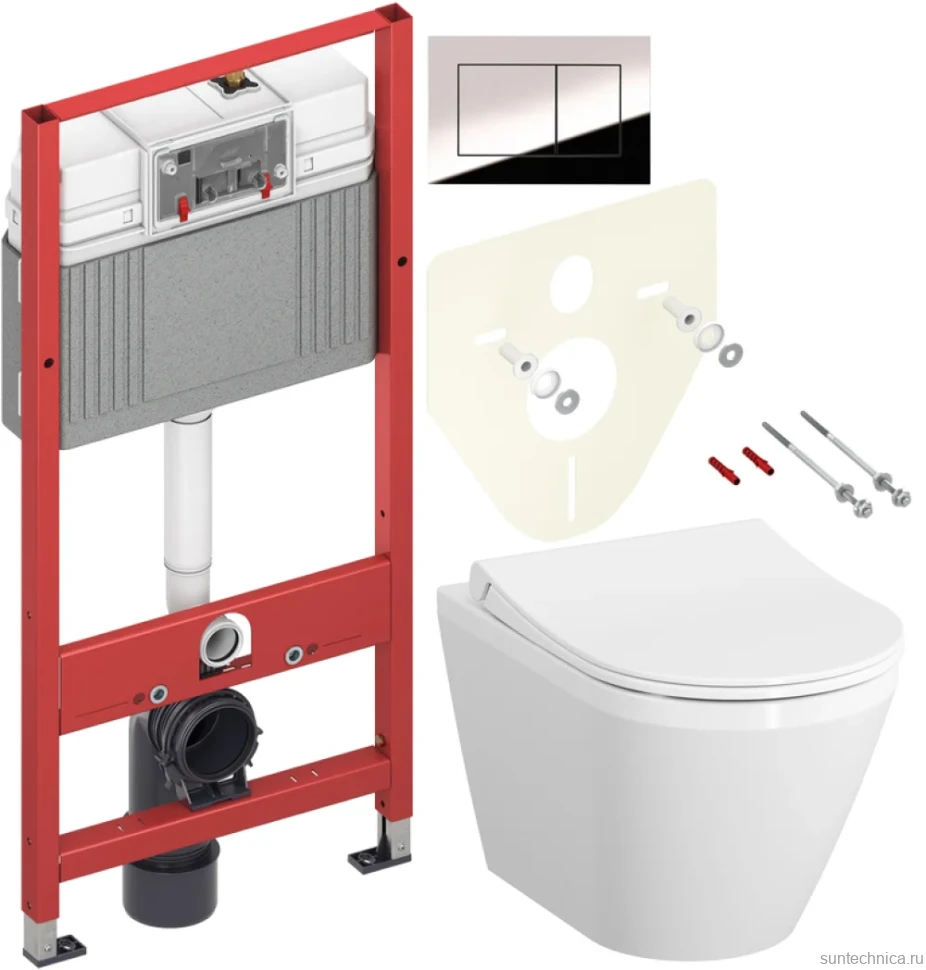 Комплект Унитаз подвесной VitrA Integra Round 7041B003-0075 + Крышка + Инсталляция TECE Now 9400412 4 в 1 с кнопкой смыва
