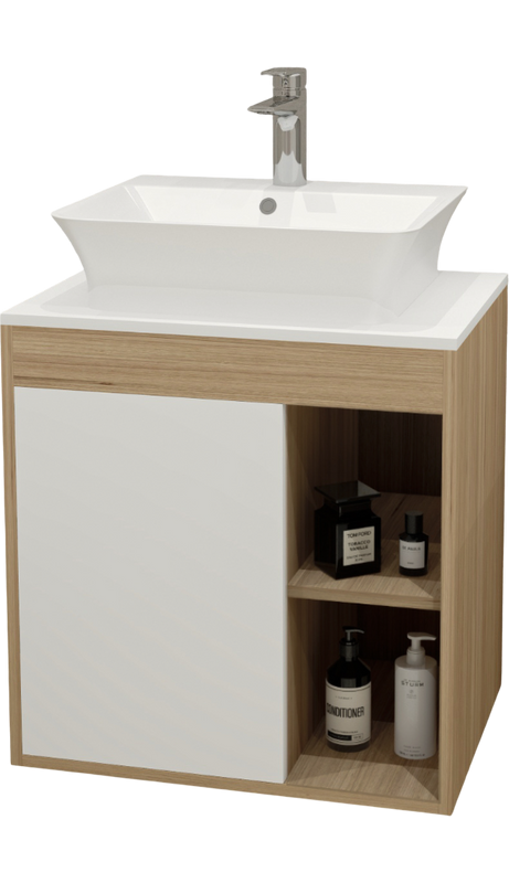 Тумба с раковиной Teymi Nura 60 дуб эврика, матовая белая, раковина Aina 49