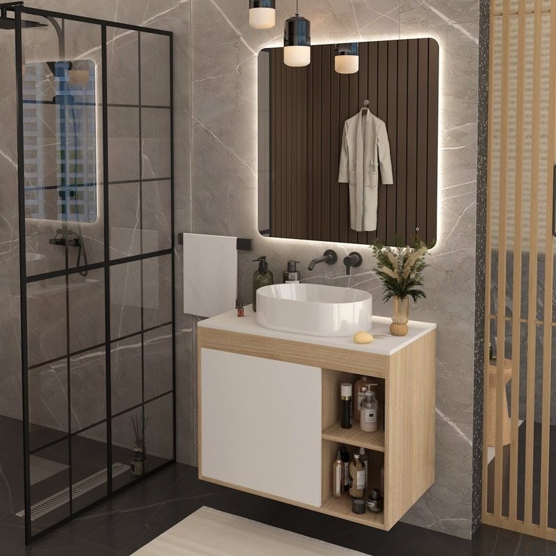 Тумба подвесная Teymi Nura 80, дуб эврика/белый матовый T60533