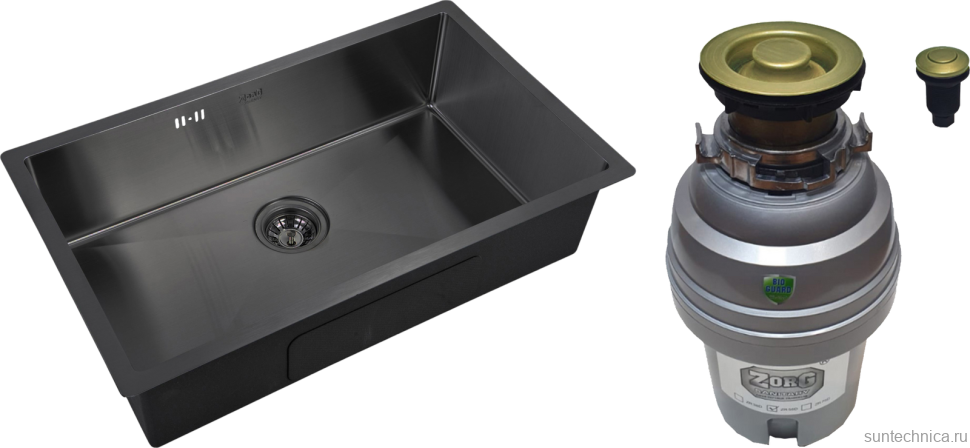 Комплект Мойка Zorg Inox PVD 7444 grafit + Измельчитель ZR-75 D BRONZE