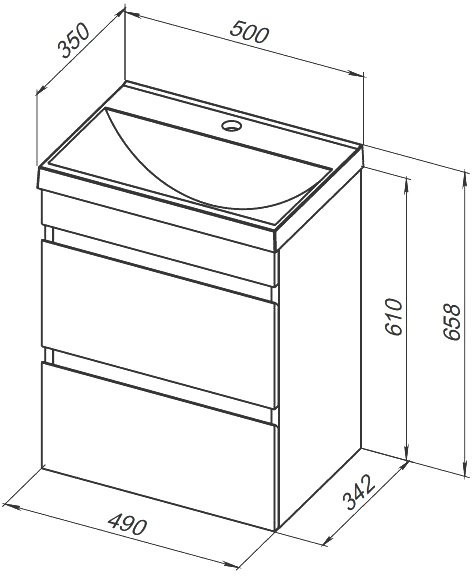 Тумба под раковину без столешницы Aquanet Нота new 50 подвесная, дуб светлый