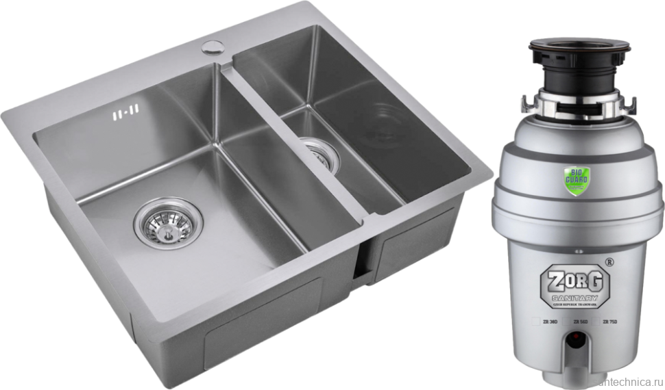 Комплект Мойка Zorg R R 59-2-51-L L, нержавеющая сталь + Измельчитель Inox D
