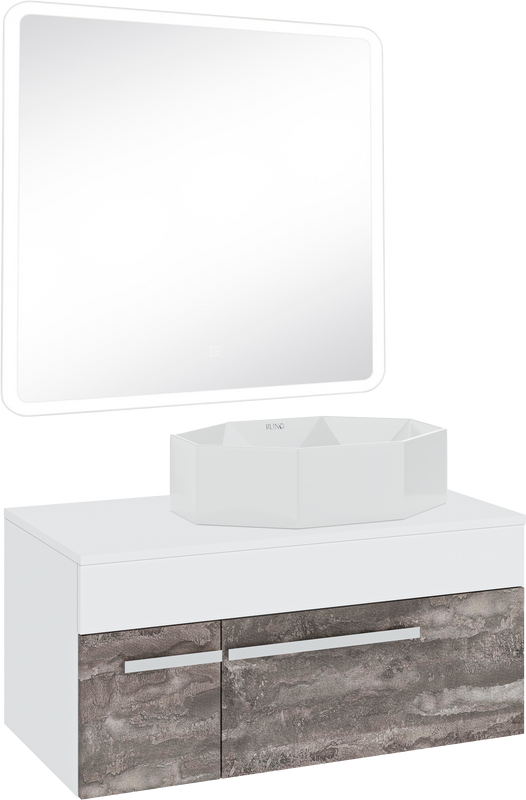 Мебель для ванной комнаты Runo Вудлайн 85 железный камень, раковина Cristallo 50