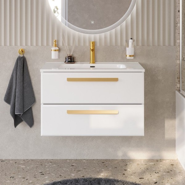Тумба с раковиной Cezares Eco Cer-N 80 bianco opaco, раковина Duet 80, ручки сатиновое золото