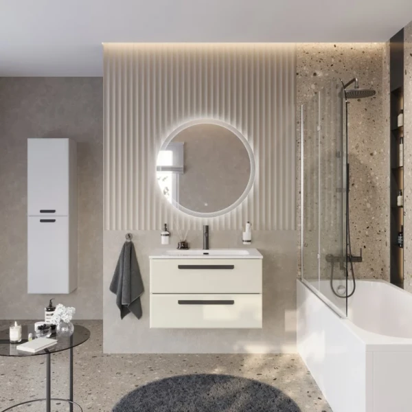 Мебель для ванной комнаты Cezares Eco Cer-N 80 брашированная альпака, раковина Eco 80, ручки матовые черные