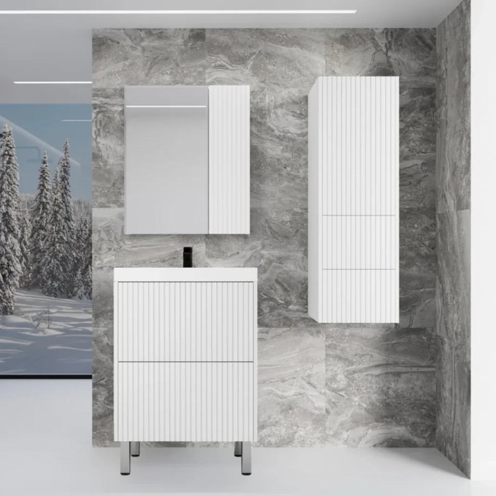 Тумба с раковиной Style Line Стокгольм 60 напольная, белый рифленый софт