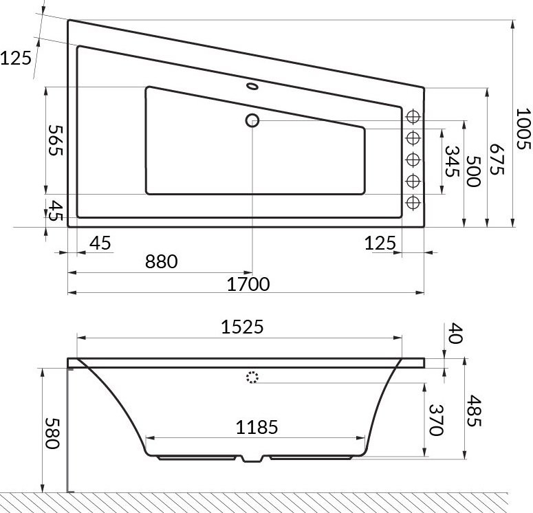 Акриловая ванна Excellent Sfera R 170x100 см, угловая, правая, встраиваемая, белая, асимметричная, с каркасом