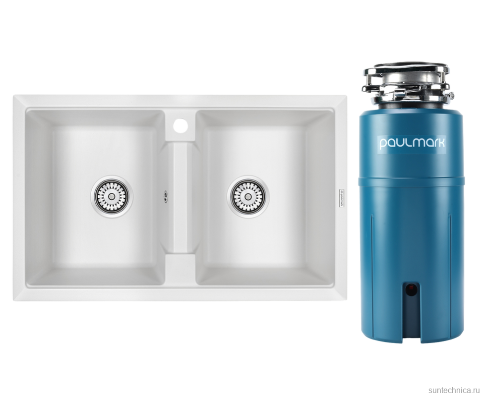 Комплект Мойка Paulmark Tandem 80/2PM238150-WH белая + Измельчитель Intenso