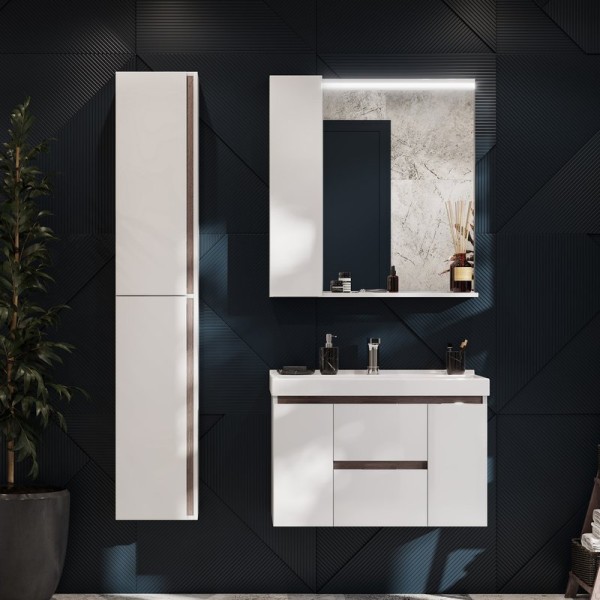 Мебель для ванной комнаты AQUATON Рене 80 белая, грецкий орех