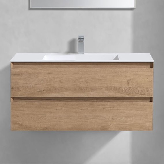 Тумба с раковиной Vincea Luka 100, 2 ящика, натуральный дуб, с белой раковиной