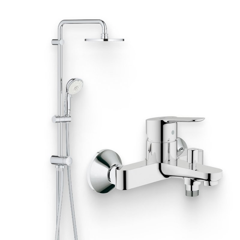 Душевой комплект Смеситель Grohe BauEdge 23334000 + Стойка New Tempesta Rustic 27399002