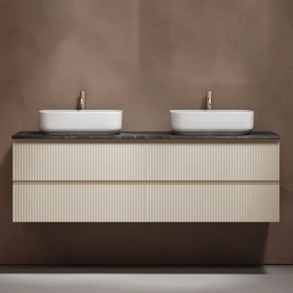 Тумба с раковиной Sancos Snob R 160 beige soft, столешница черный мрамор TT160A1X, раковина CN5043