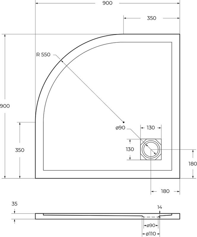 Поддон для душа BelBagno Uno R 90х90, белый, с сифоном