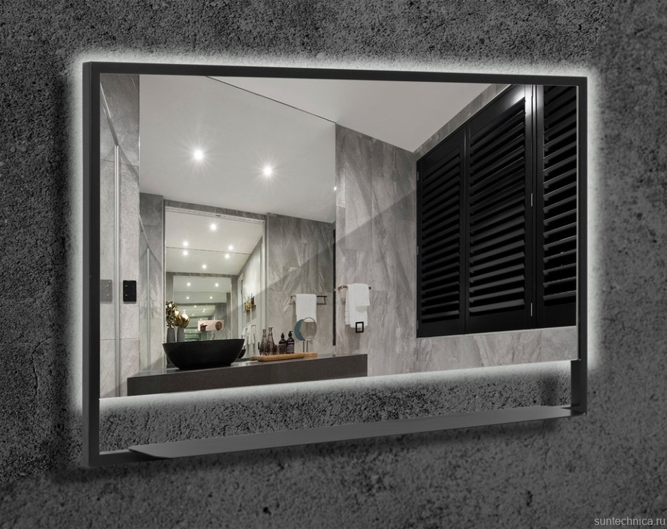 Зеркало Armadi Art Vallessi 100 антрацит, с подсветкой и полкой