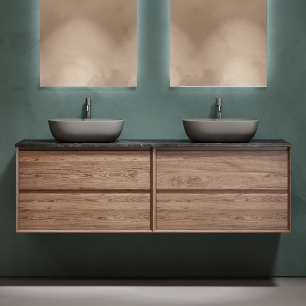 Тумба с раковиной Sancos Marmi 2.0 160 дуб чарльстон, столешница черный мрамор TT160A1X, раковина CN6009MH