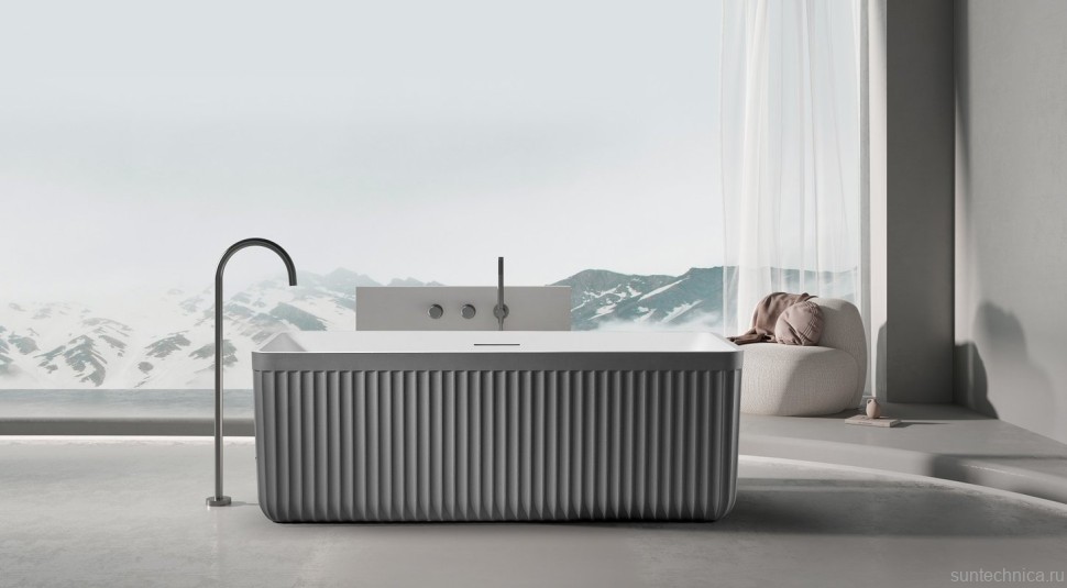 Ванна из искусственного камня AltroBagno Cinzia 090110 170x75 см, отдельностоящая, на ножках, с донным клапаном, с подголовником