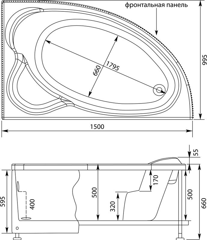 Акриловая ванна Aquanet Mayorca 00205438 R 150x100 см, угловая, правая, пристенная, белая, асимметричная, с каркасом, с сиденьем