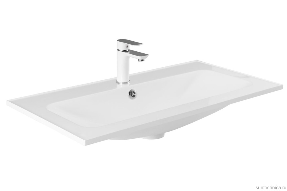 Мебельная раковина Aquanet Арт 88 накладная, глянцевая белая, прямоугольная, литьевой мрамор