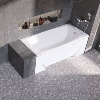 Акриловая ванна Marka One Pragmatika 195x80 см, пристенная, белая, с каркасом, обрезная