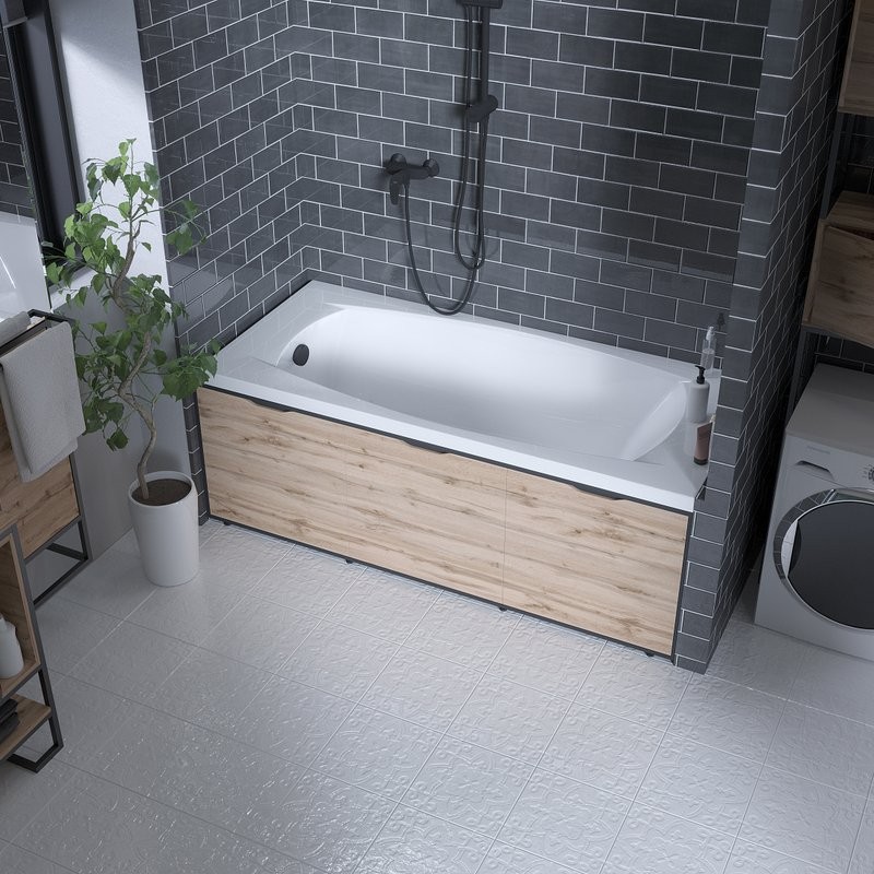 Акриловая ванна Marka One Pragmatika 195x80 см, пристенная, белая, с каркасом, обрезная