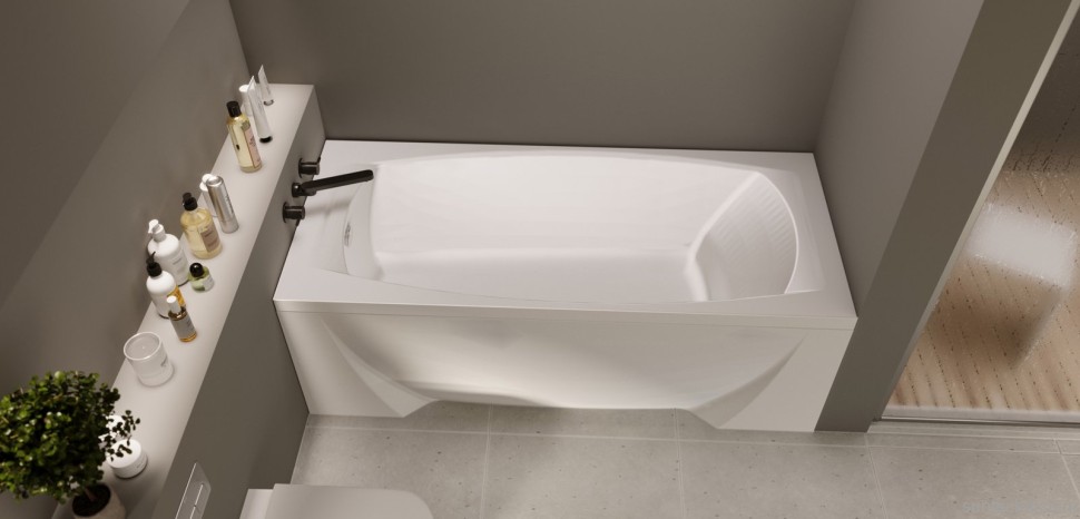 Акриловая ванна Marka One Pragmatika 195x80 см, пристенная, белая, с каркасом, обрезная
