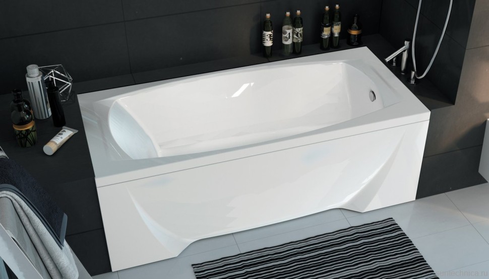 Акриловая ванна Marka One Pragmatika 195x80 см, пристенная, белая, с каркасом, обрезная