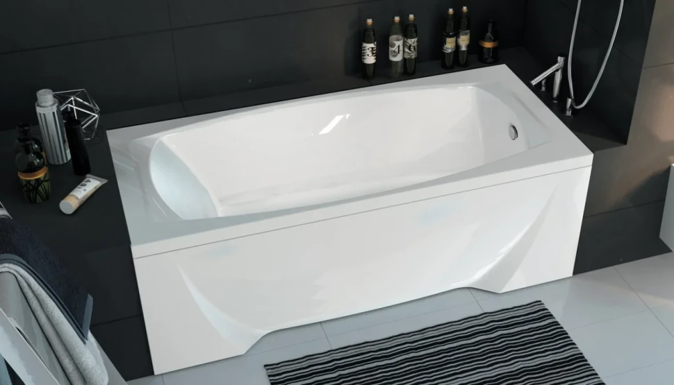 Акриловая ванна Marka One Pragmatika 195x80 см, пристенная, белая, с каркасом, обрезная