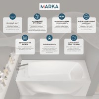 Акриловая ванна Marka One Pragmatika 195x80 см, пристенная, белая, с каркасом, обрезная