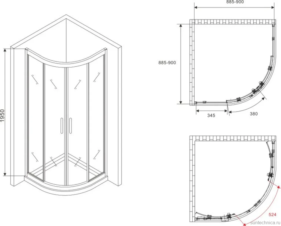 Душевой уголок Abber Schwarzer Diamant AG01090M 90x90, профиль хром матовый, стекло матовое