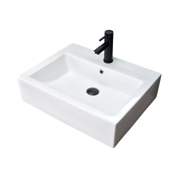 Накладная раковина GID Geometrico N9157 57 глянцевая белая, прямоугольная, фаянс, с 1 отверстием под смеситель