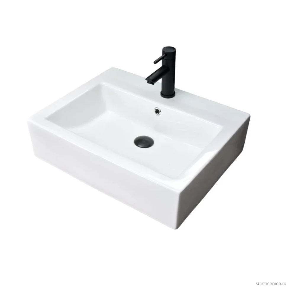 Накладная раковина GID Geometrico N9157 57 глянцевая белая, прямоугольная, фаянс, с 1 отверстием под смеситель