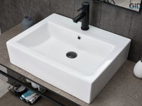 Накладная раковина GID Geometrico N9157 57 глянцевая белая, прямоугольная, фаянс, с 1 отверстием под смеситель