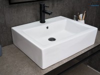 Накладная раковина GID Geometrico N9157 57 глянцевая белая, прямоугольная, фаянс, с 1 отверстием под смеситель