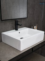 Накладная раковина GID Geometrico N9157 57 глянцевая белая, прямоугольная, фаянс, с 1 отверстием под смеситель