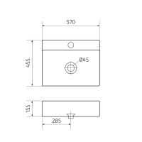 Накладная раковина GID Geometrico N9157 57 глянцевая белая, прямоугольная, фаянс, с 1 отверстием под смеситель