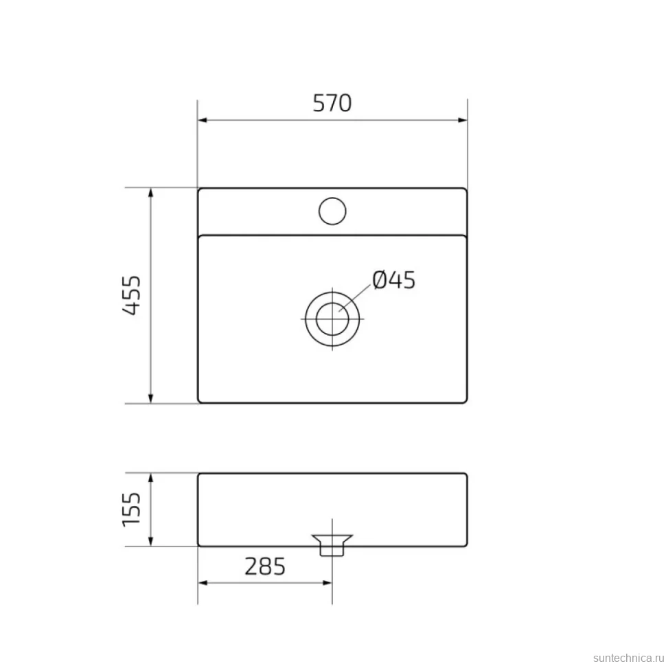 Накладная раковина GID Geometrico N9157 57 глянцевая белая, прямоугольная, фаянс, с 1 отверстием под смеситель