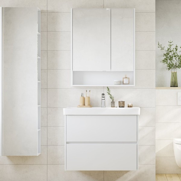 Мебель для ванной комнаты AQUATON Сканди 80 белый глянец, белый матовый, раковина Адриана 80