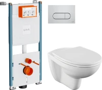Комплект Унитаз подвесной Norm Fit + Крышка VitrA Norm 84-003-749 с микролифтом + Инсталляция V-Fix Core 732-5800-01PV + Кнопка Root Round 740-2280 хром