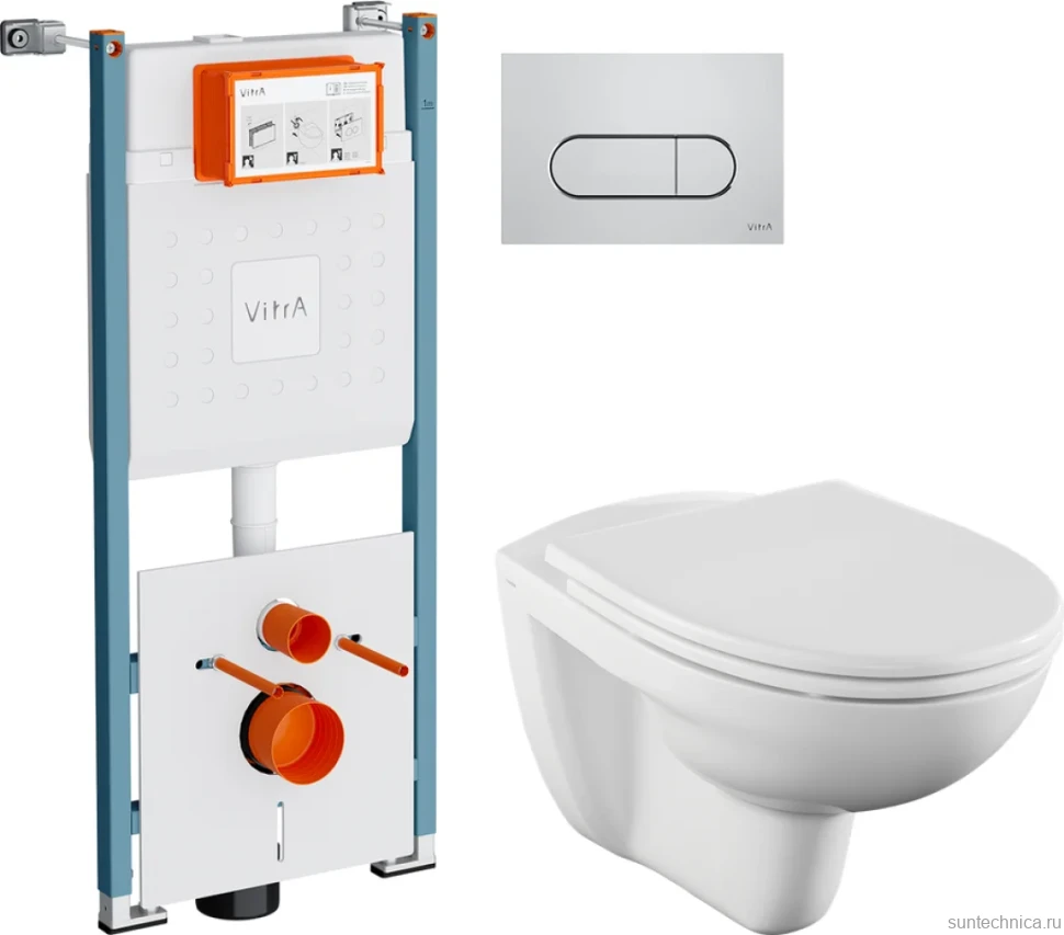 Комплект Унитаз подвесной Norm Fit + Крышка VitrA Norm 84-003-749 с микролифтом + Инсталляция V-Fix Core 732-5800-01PV + Кнопка Root Round 740-2280 хром