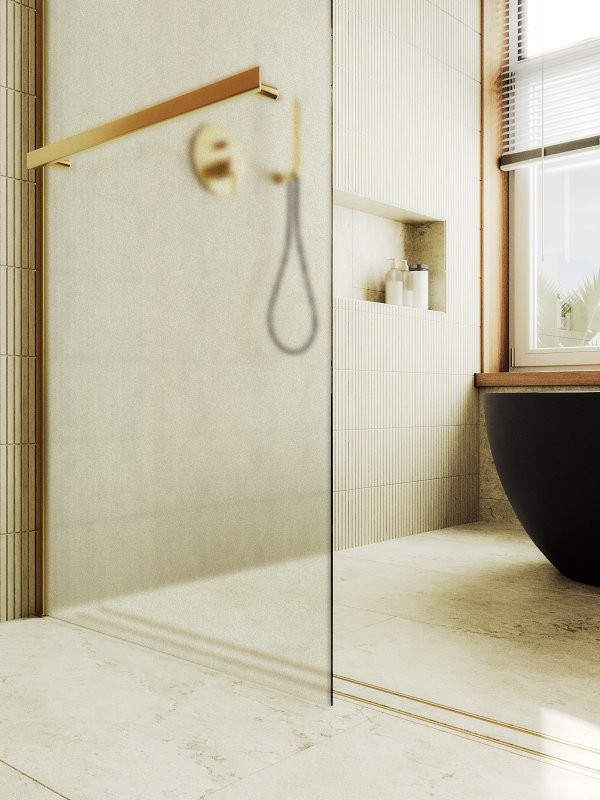 Душевая перегородка Maybahglass MGD-731-3ш 79 см, профиль золото, стекло сатин