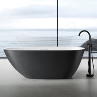 Ванна из искусственного камня Abber Dortmund AM9911BW 170x75 см, отдельностоящая, матовая черно-белая, овальная, фурнитура белая