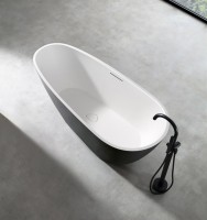 Ванна из искусственного камня Abber Dortmund AM9911BW 170x75 см, отдельностоящая, матовая черно-белая, овальная, фурнитура белая