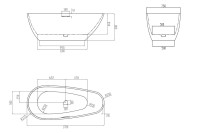 Ванна из искусственного камня Abber Dortmund AM9911BW 170x75 см, отдельностоящая, матовая черно-белая, овальная, фурнитура белая