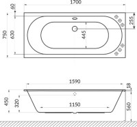 Акриловая ванна Excellent Oceana Slim Oceana Slim WAEX.OCE17S.NANO 170x75 см, встраиваемая, с гидромассажем, белая, со сливом-переливом