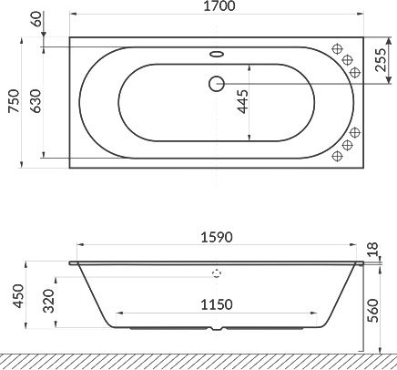 Акриловая ванна Excellent Oceana Slim Oceana Slim WAEX.OCE17S.NANO 170x75 см, встраиваемая, с гидромассажем, белая, со сливом-переливом