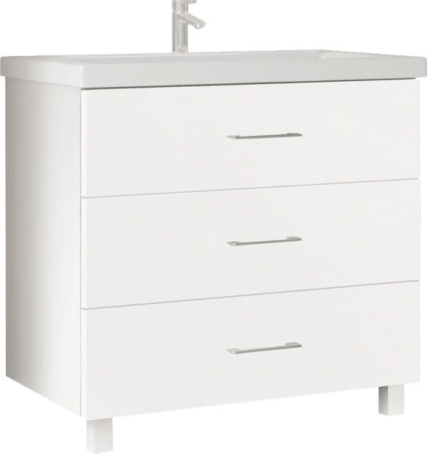 Тумба под раковину Marka One Mix 80Н с 3 ящиками, белый глянец, ручки рейлинг